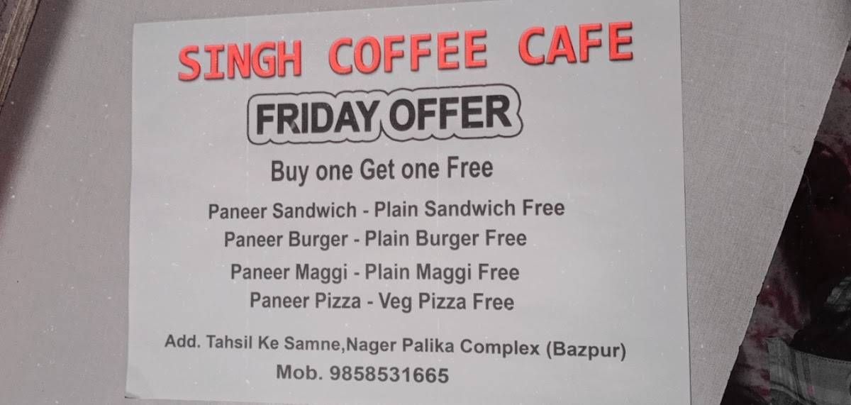 Singh coffee cafe shop menu