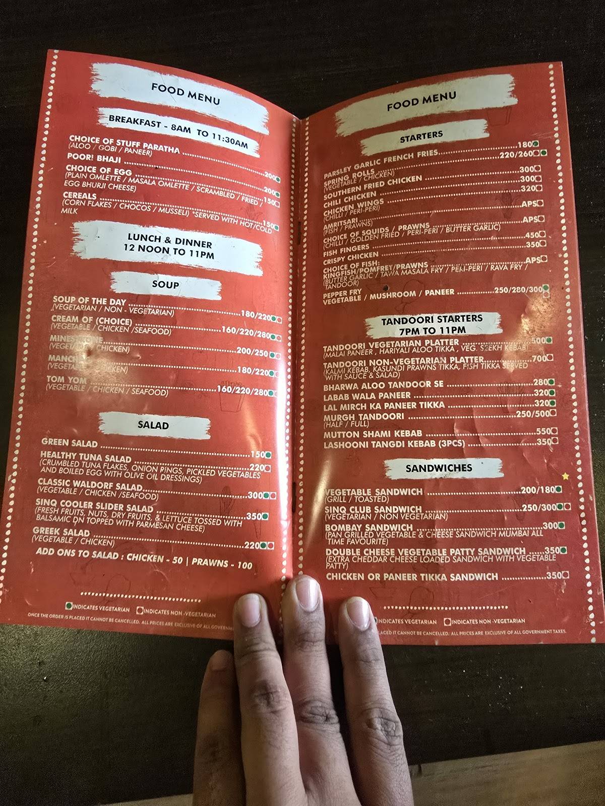 Sinq Beach Resort menu