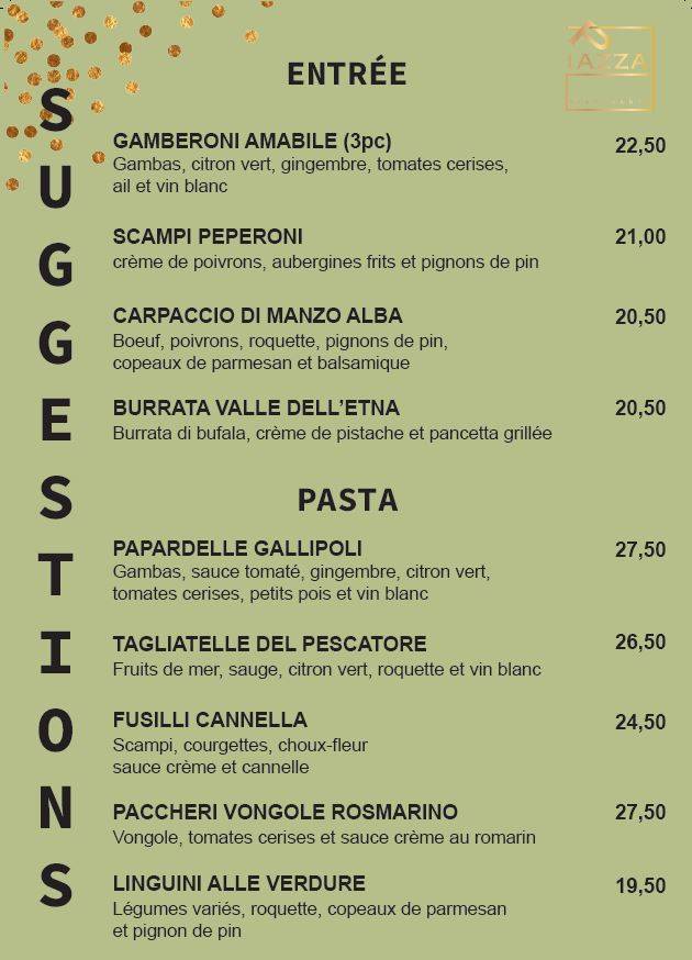 Menu de La Piazza Rhode