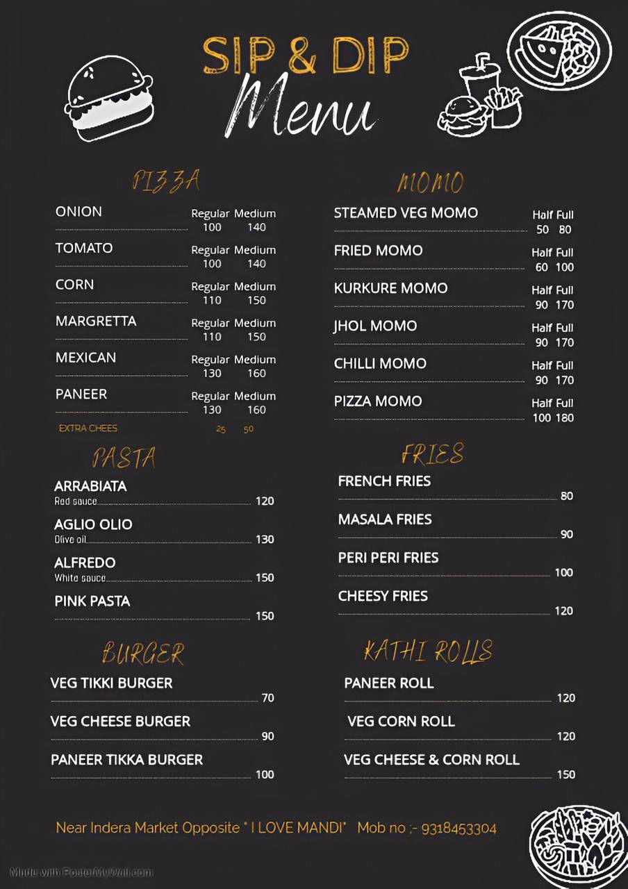Sip & Dip Cafe menu