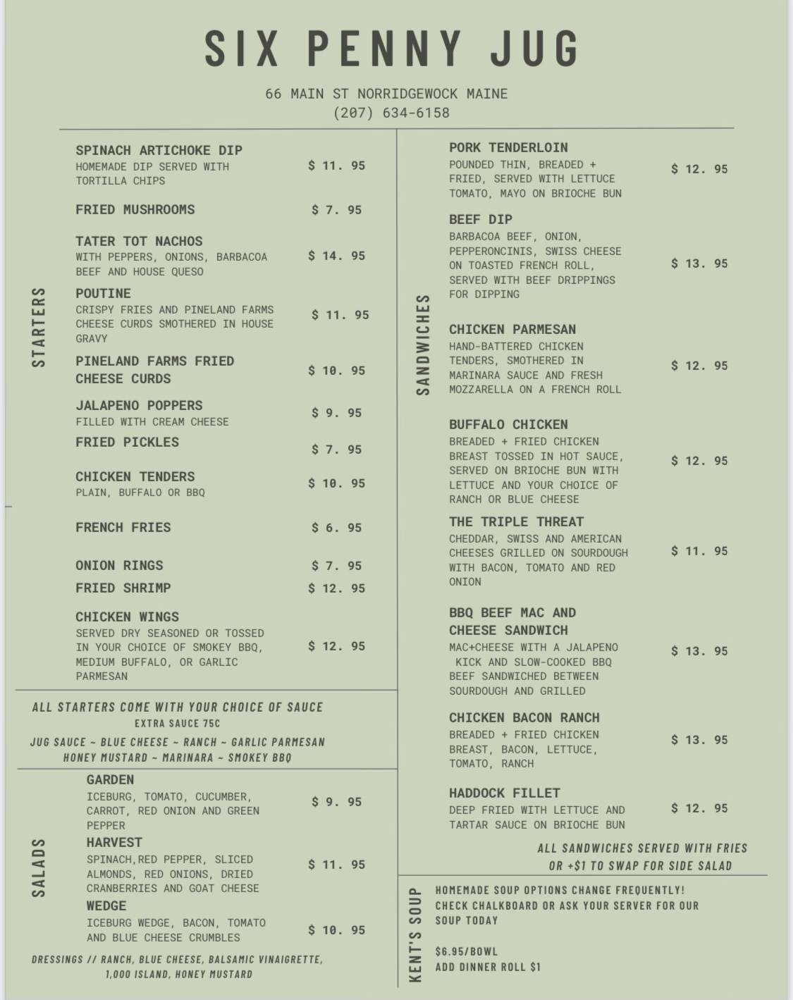 Menu At Six Penny Jug Pub Bar Norridgewock   Six Penny Jug Pub And Bar Menu 