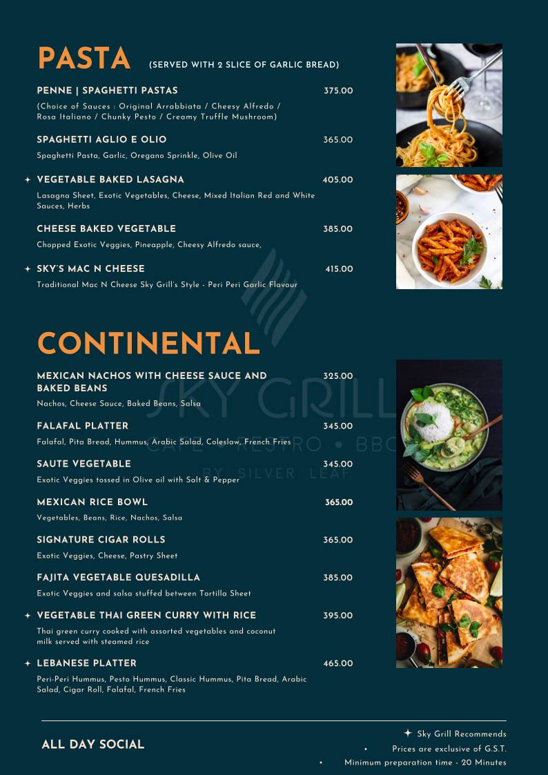 Sky Grill menu