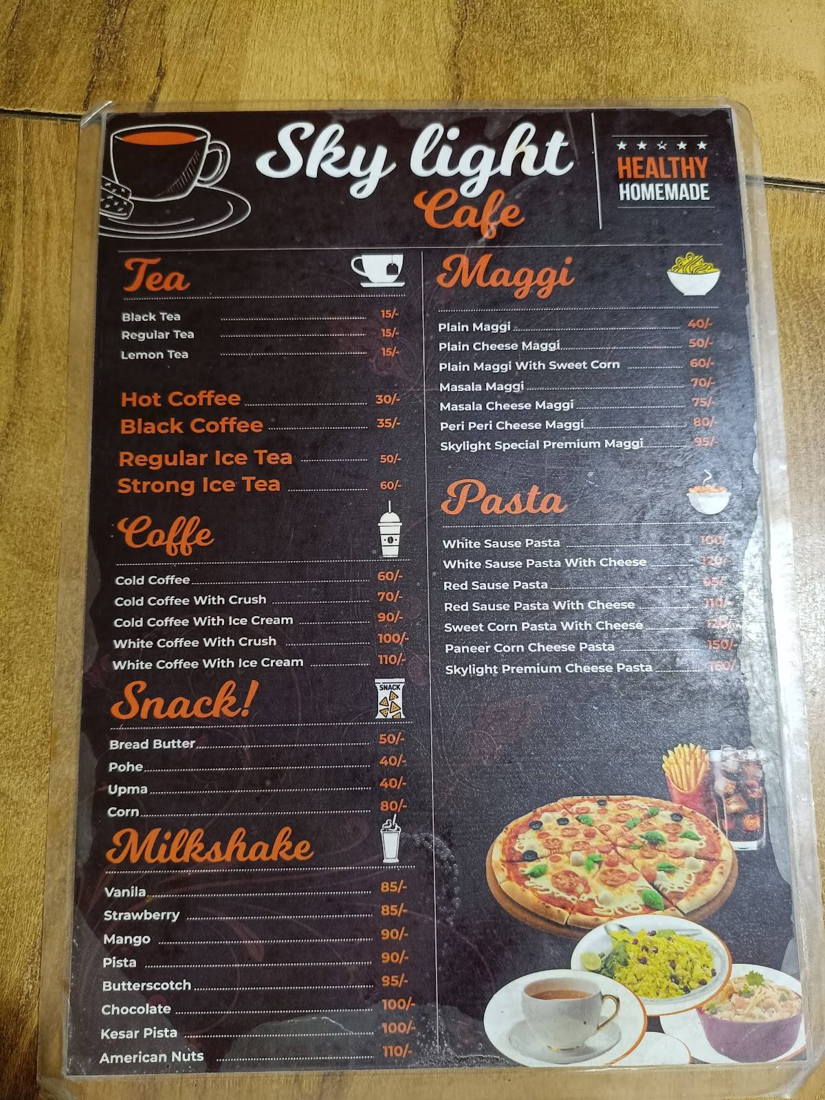 Sky Light Cafe cake ceremony menu