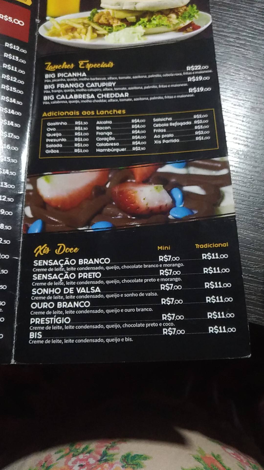 Snack Lanches cardápio