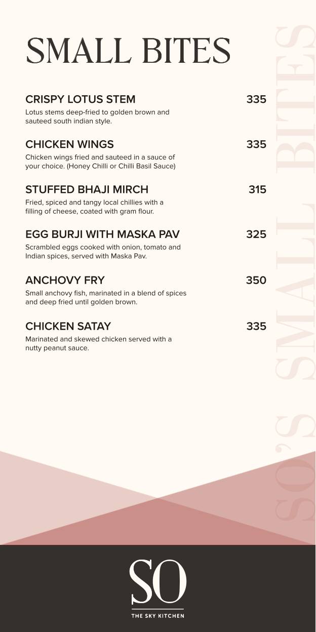 So The Sky Kitchen menu
