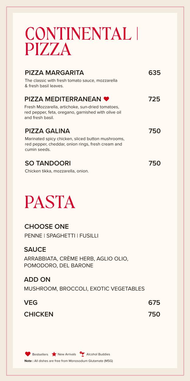 So The Sky Kitchen menu