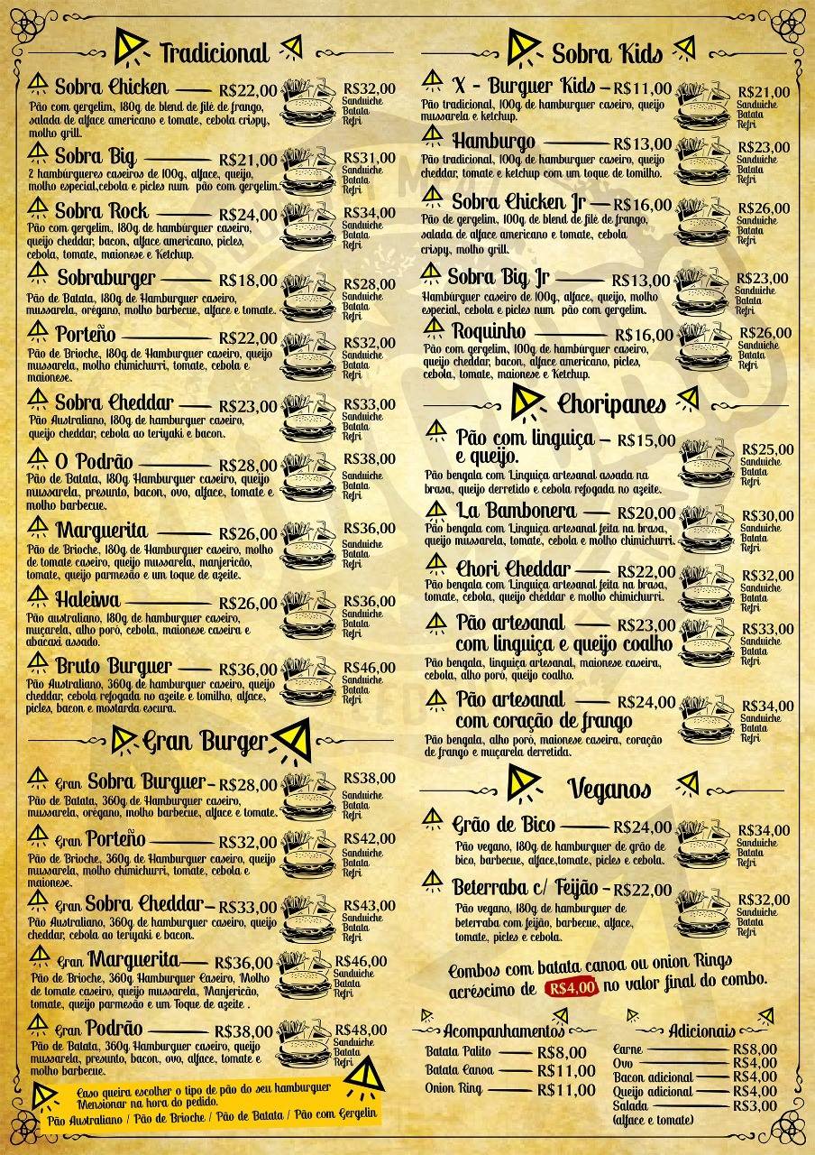 Sobradinho - Hamburguer artesanal na Brasa cardápio