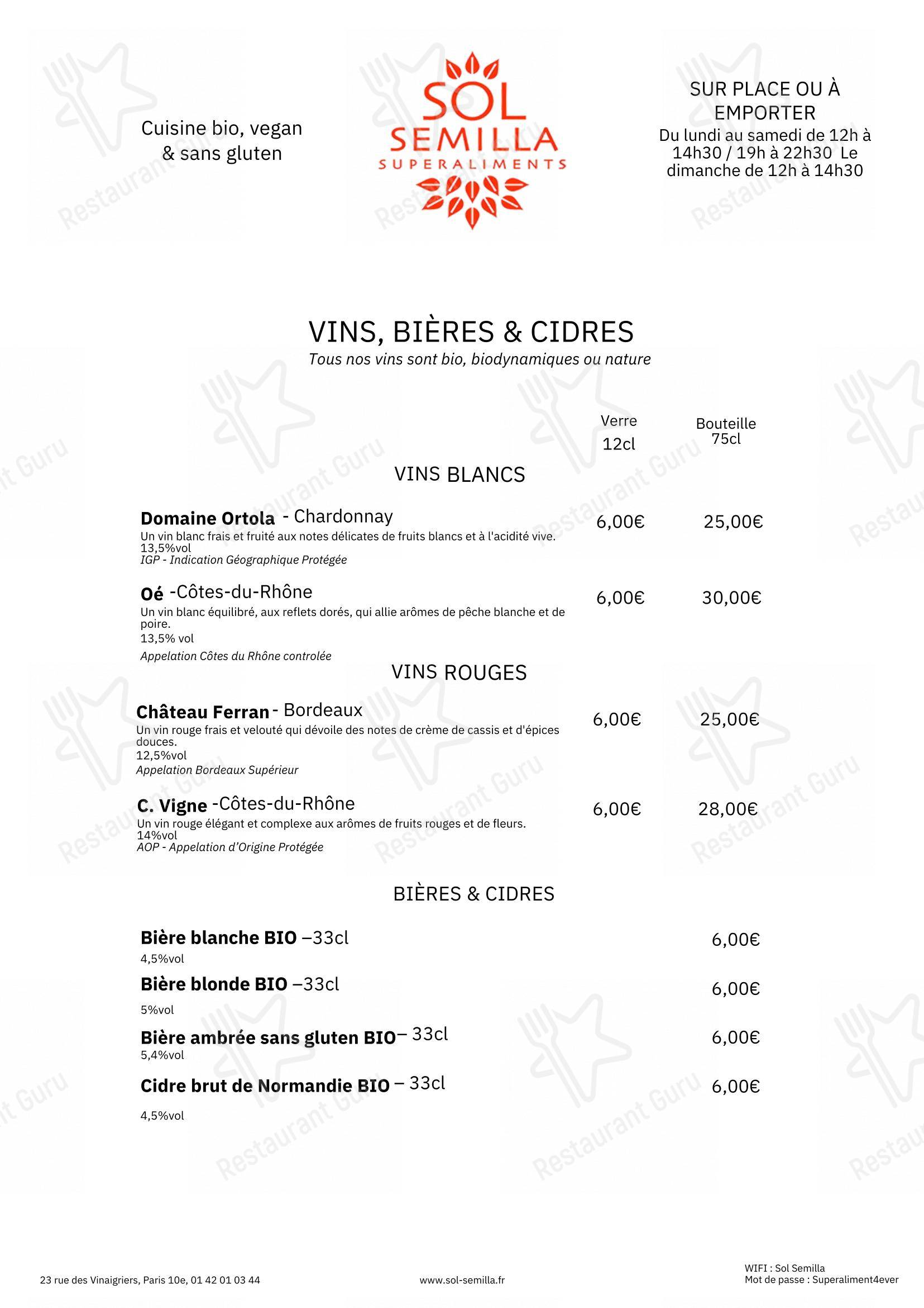 SOL SEMILLA dans Paris - Menu