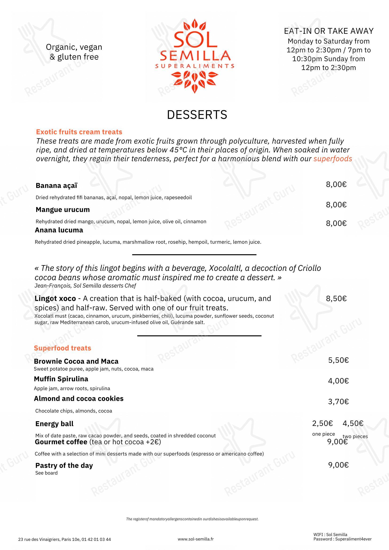 SOL SEMILLA dans Paris - Menu bar