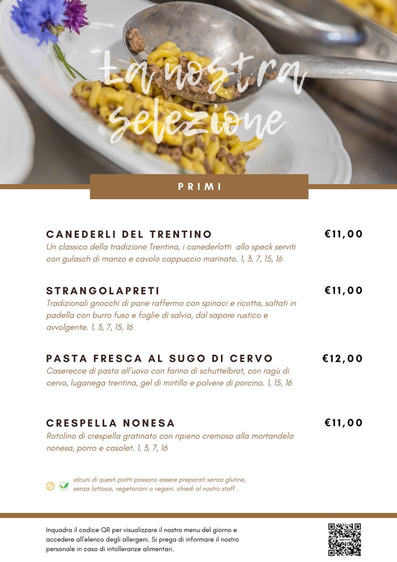Menu di Solarium Predaia 