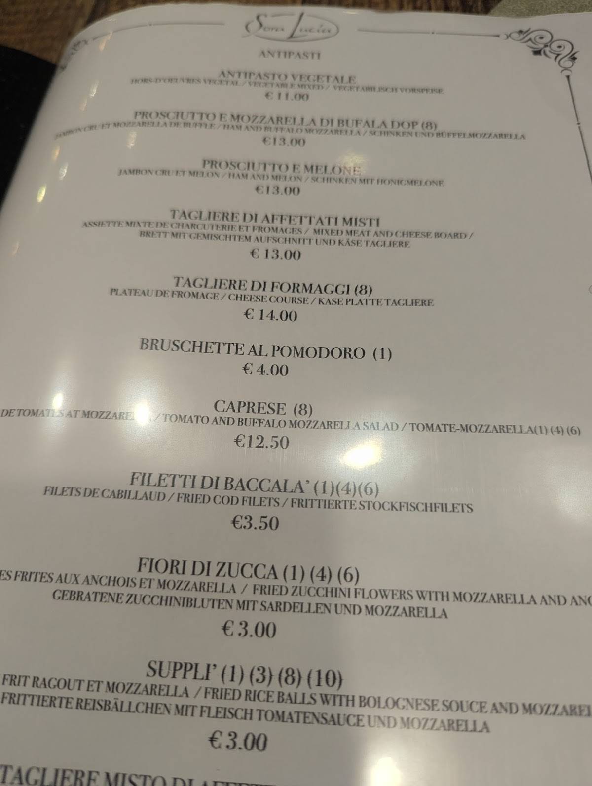 Menu di Sora Lucia 