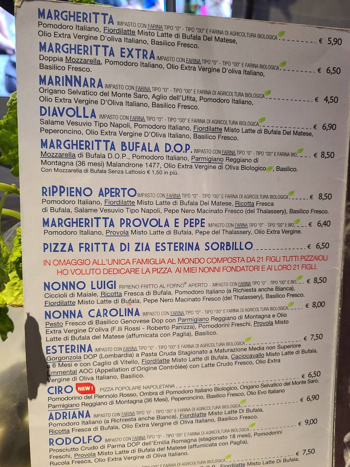 Menu di Sorbillo Pizza a Portafoglio 
