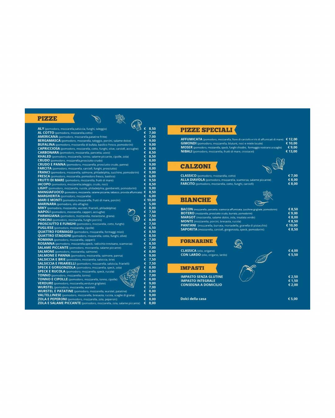 Menu di Al Filatoio Ristorante Pizzeria 