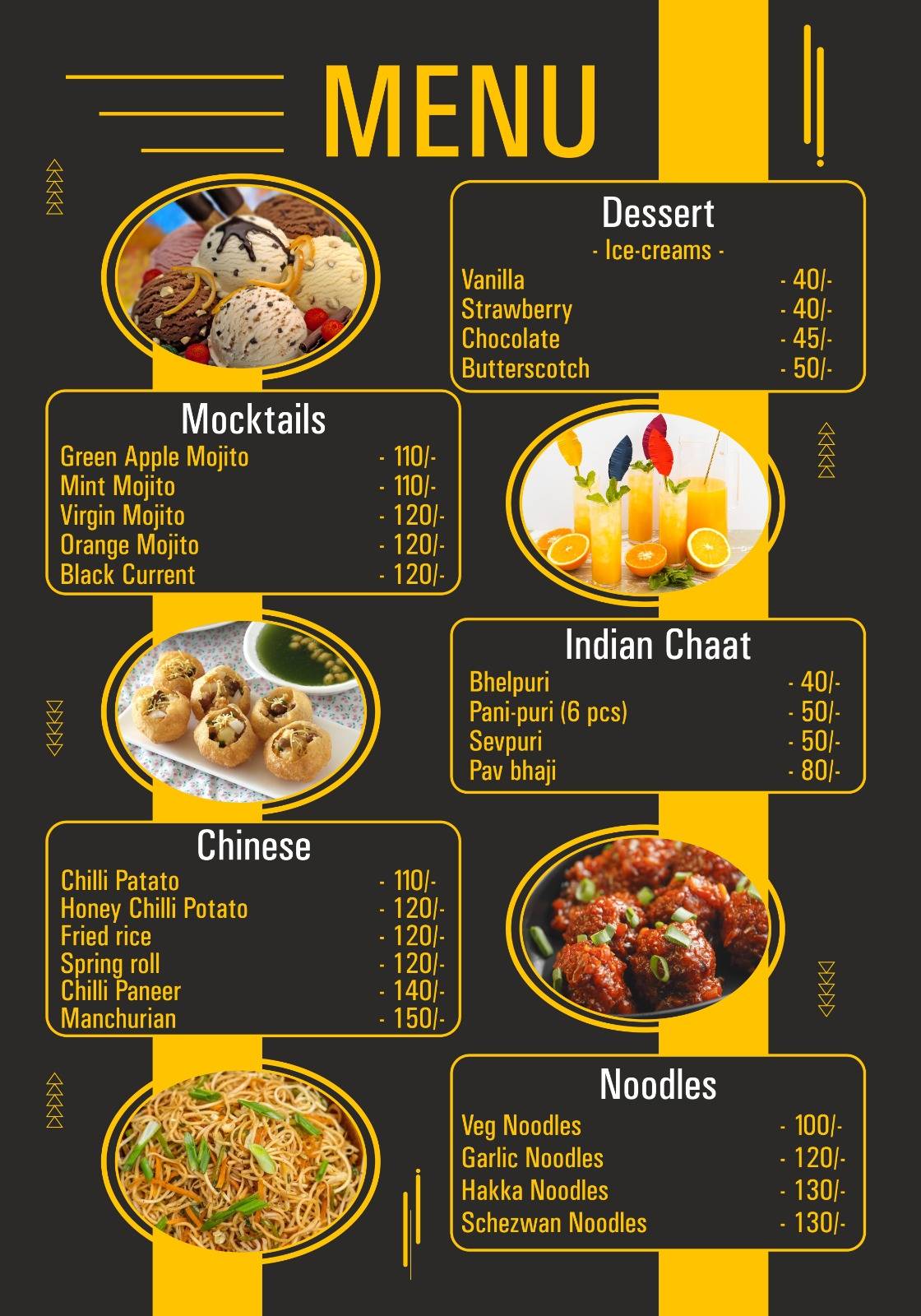 Sparkle Delight cafe menu