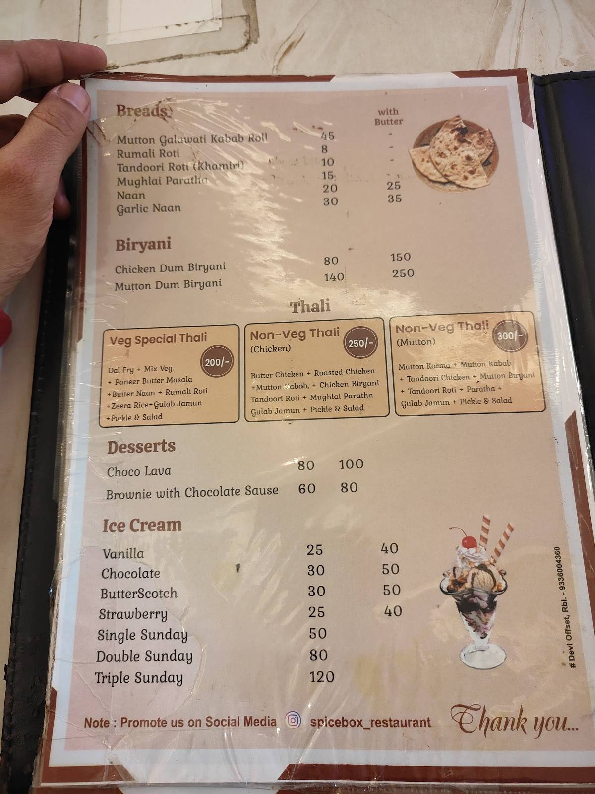 Spice Box Restaurant & Café - Restaurant in Tiliyakot Raebareli menu