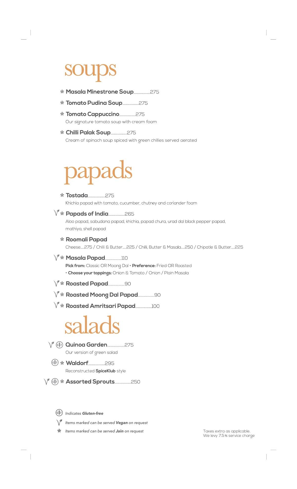 Spiceklub Restaurant Bengaluru menu