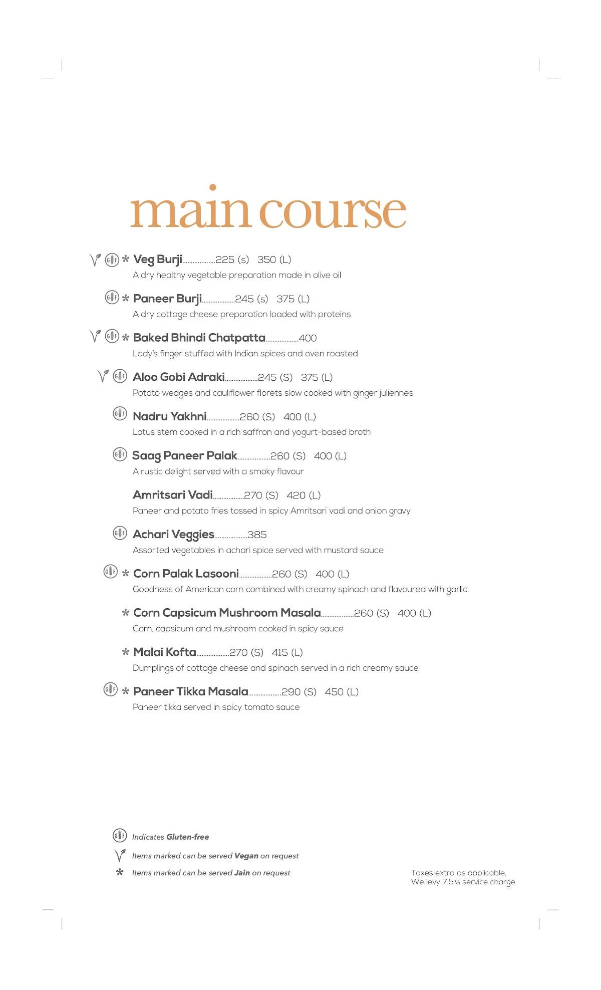 Spiceklub Restaurant Bengaluru menu