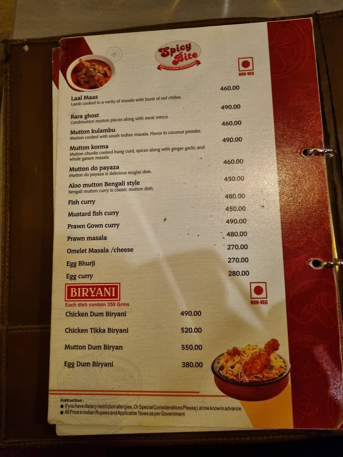 Spicy Bite Multicuisine Restaurant menu