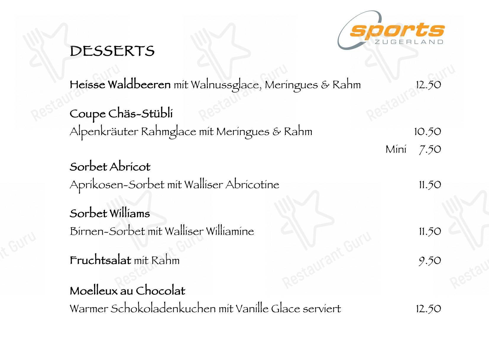 Sports Zugerland AG in Cham - Menu