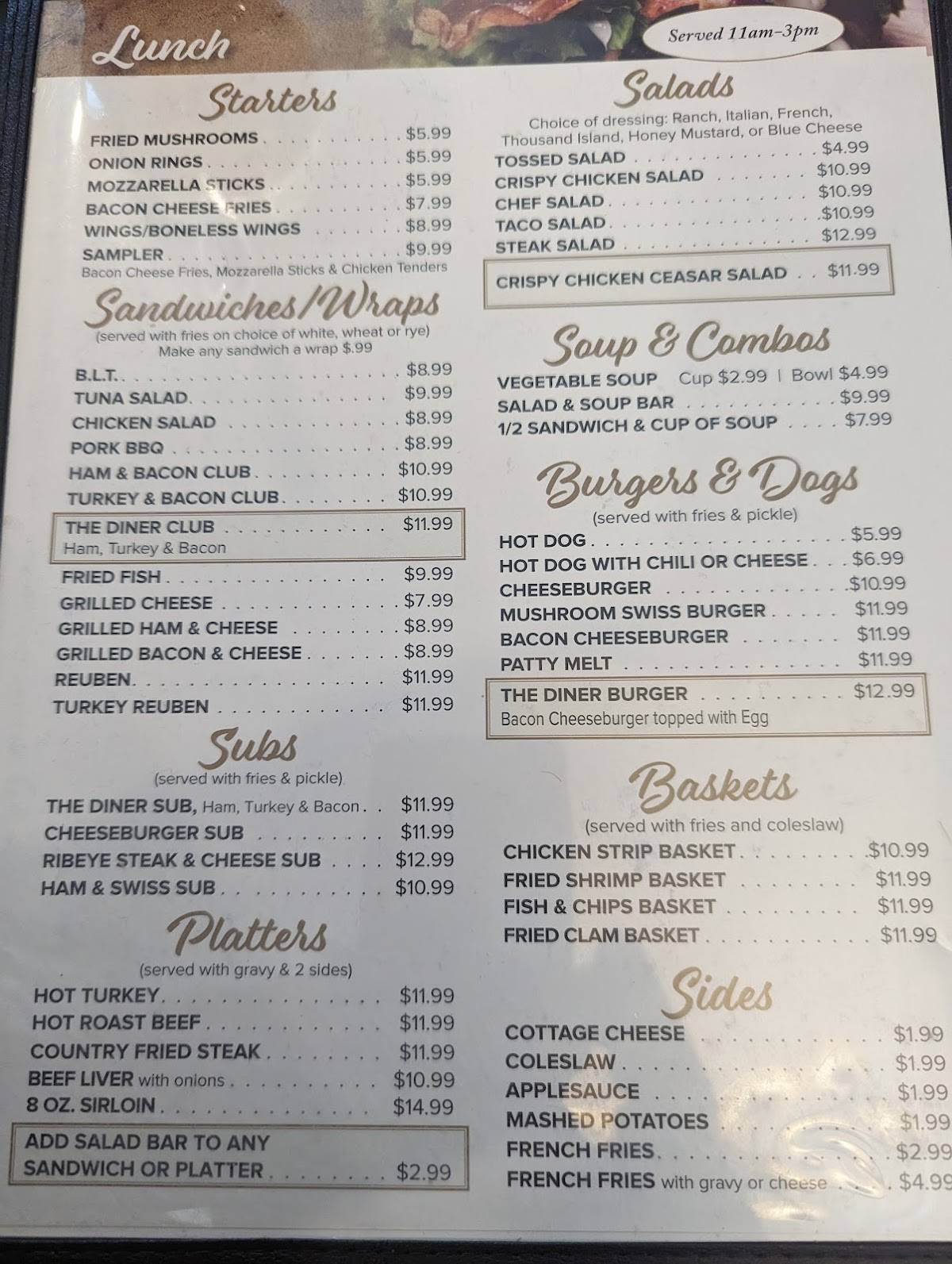 Menu at Spring Mills Diner restaurant, Falling Waters