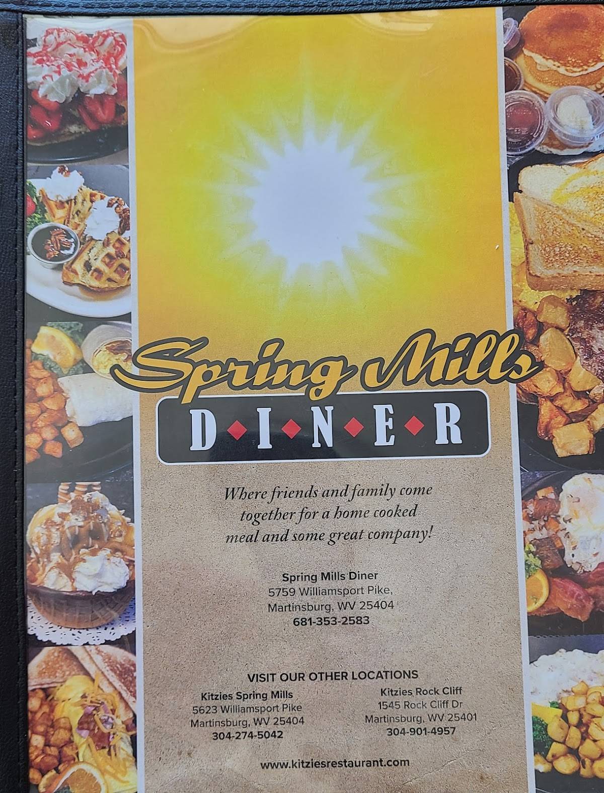 Menu at Spring Mills Diner restaurant, Falling Waters