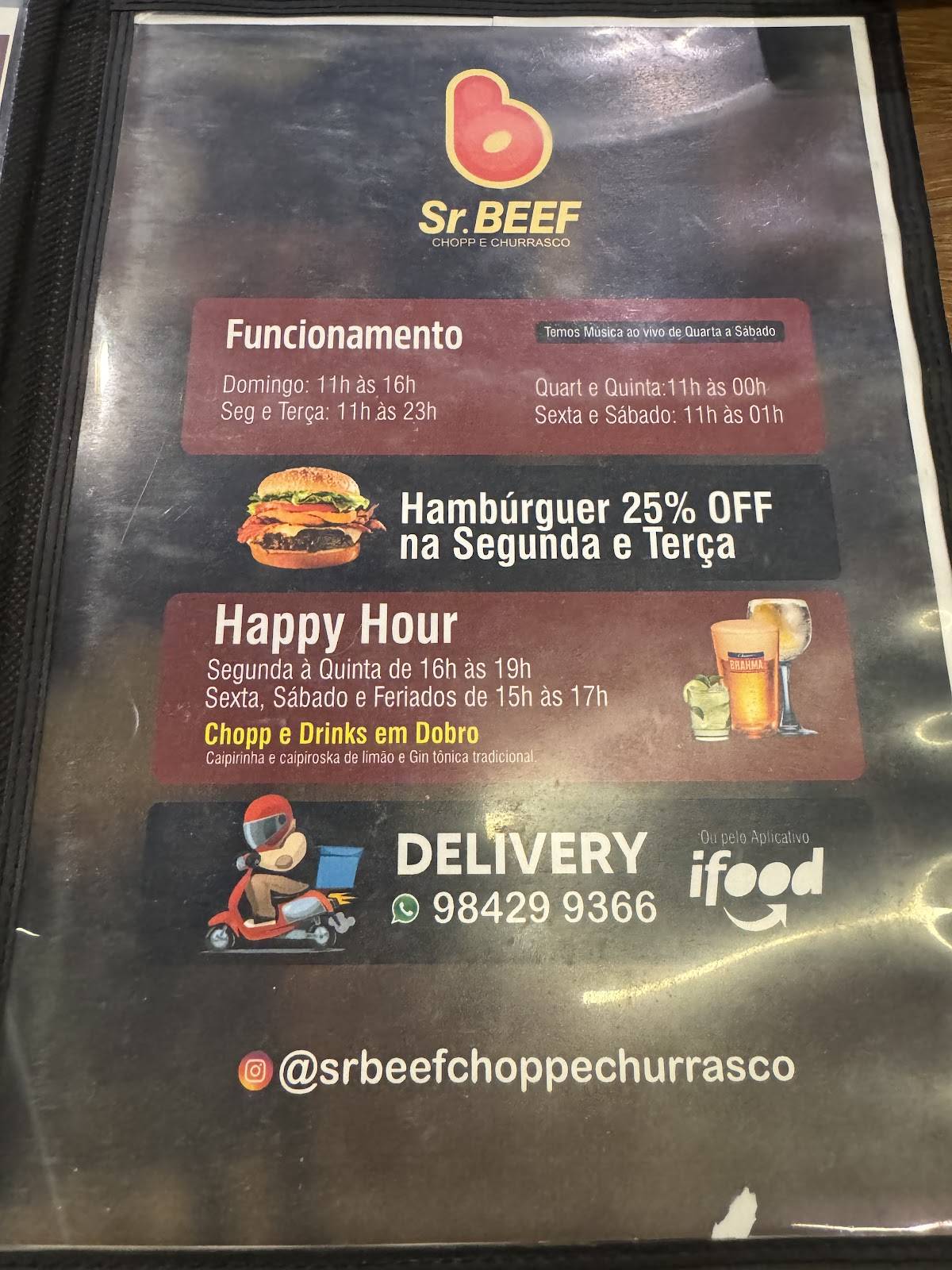 Sr. Beef Chopp e Churrasco cardápio