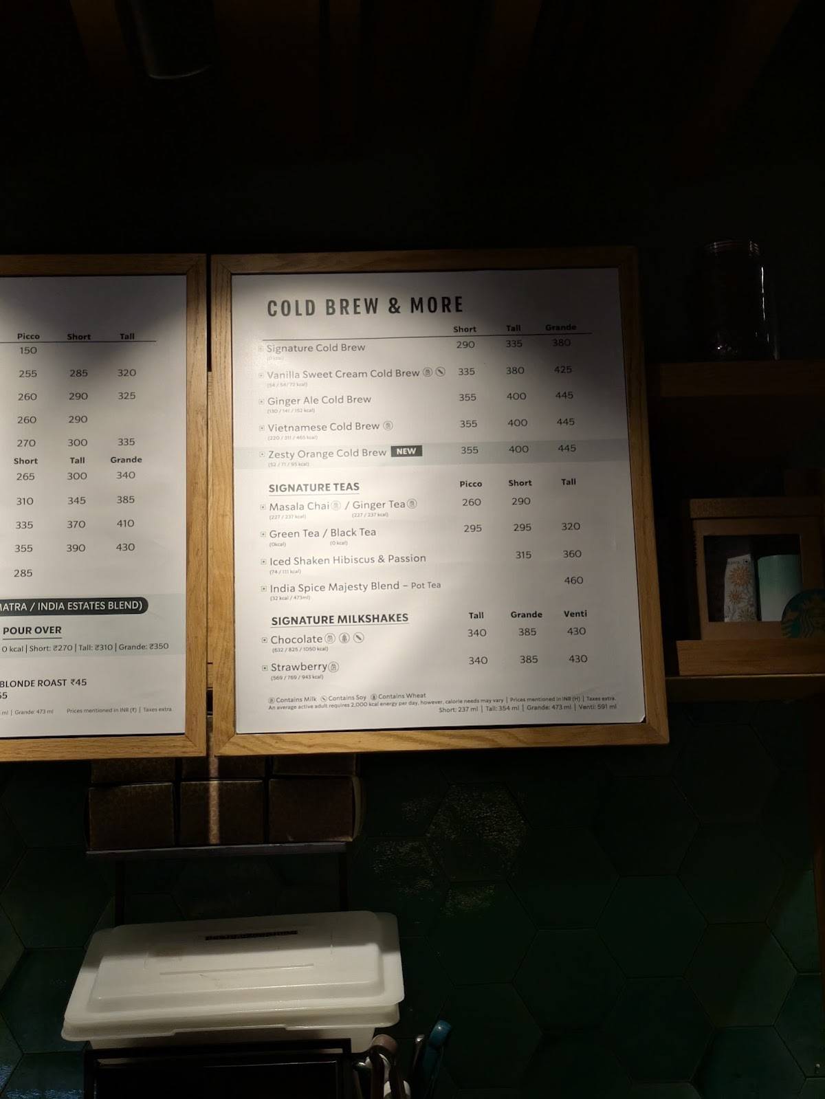 Starbucks Coffee menu