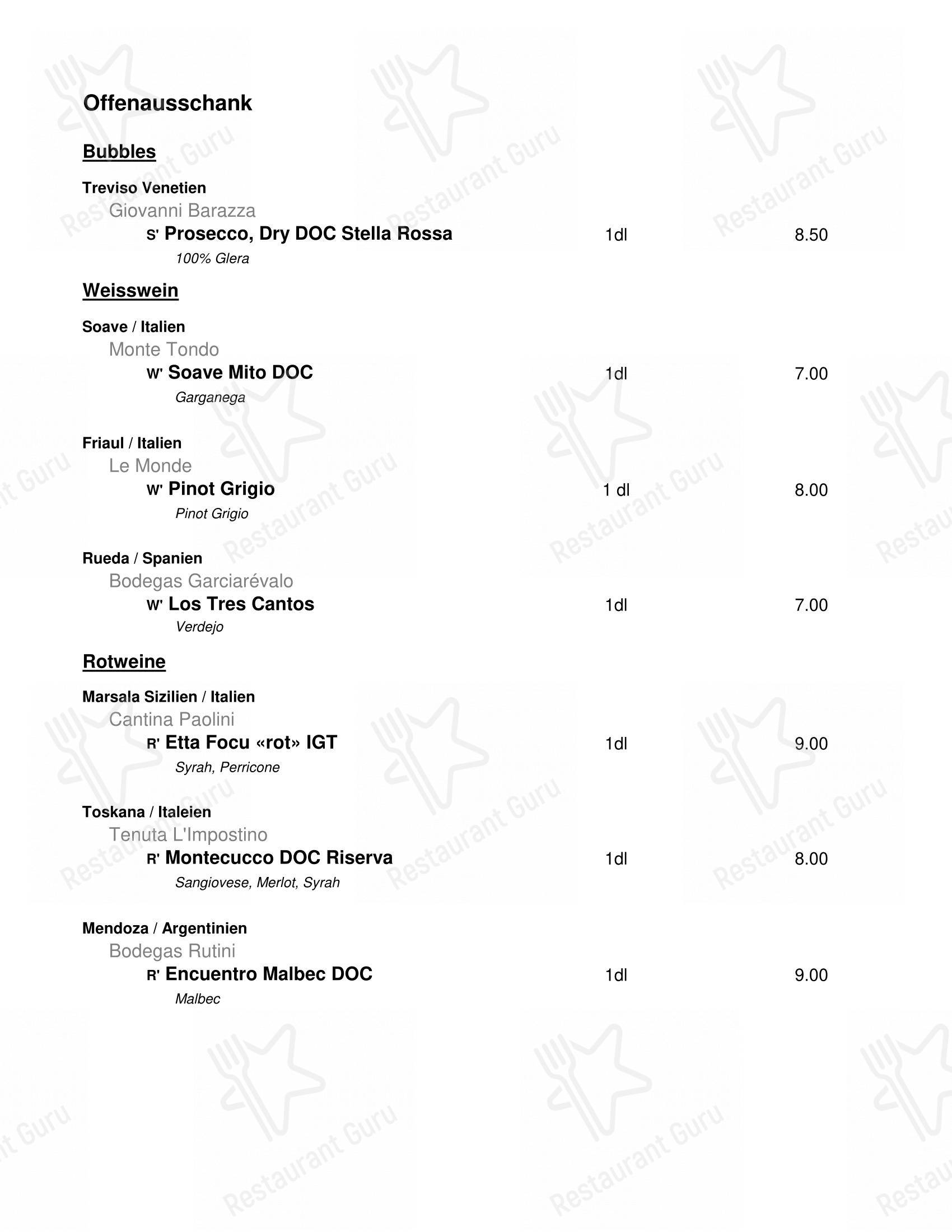 SteakHouse Pfeffermühle in Rorschach - Menu bar