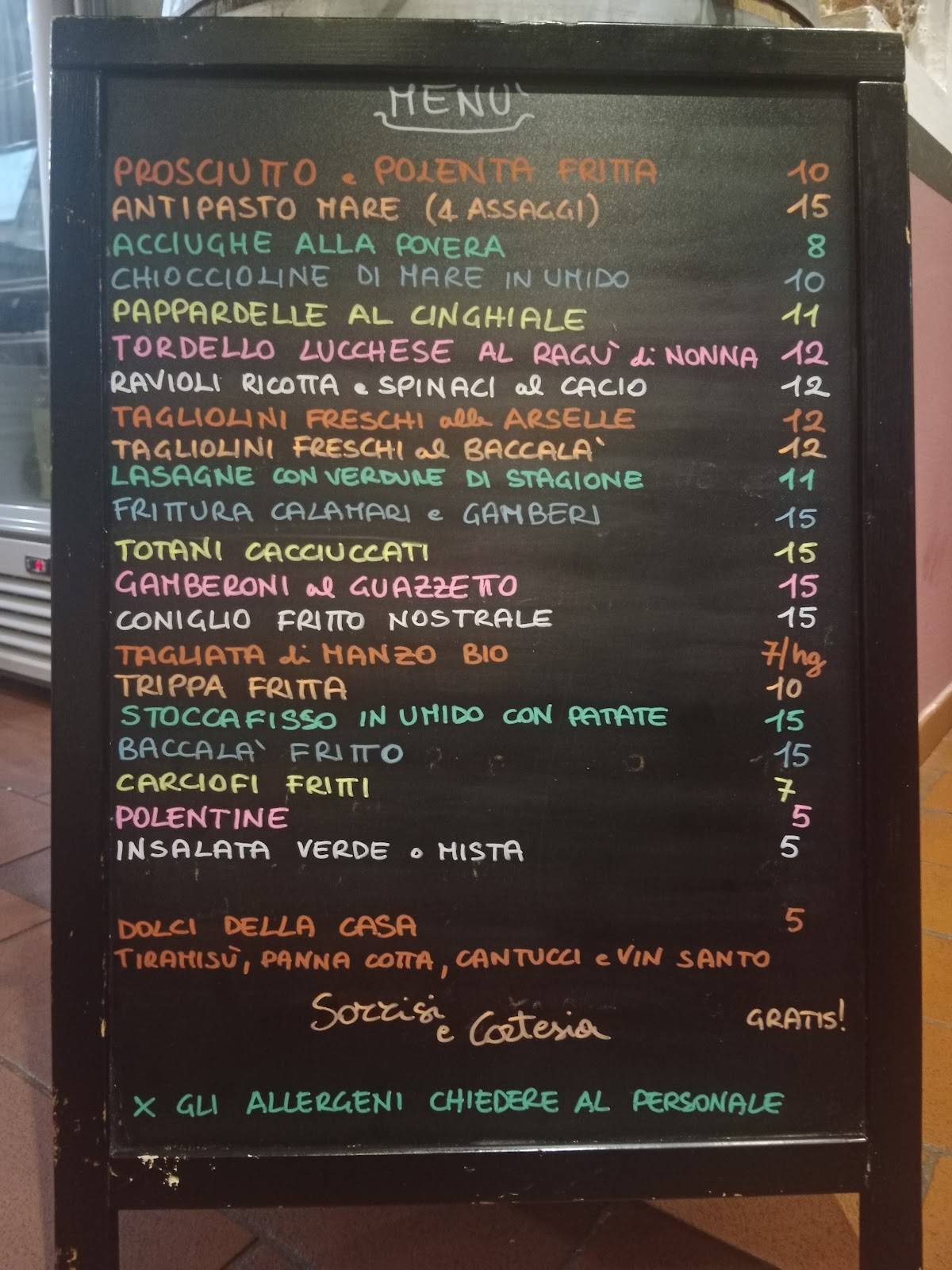 Menu di Al Fosso Reale 
