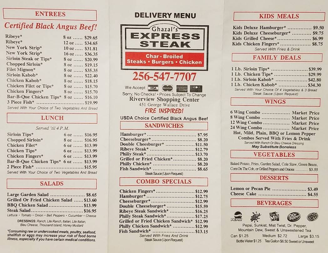 Menu at Express Steak steakhouse, Gadsden, 451 Wallace Dr