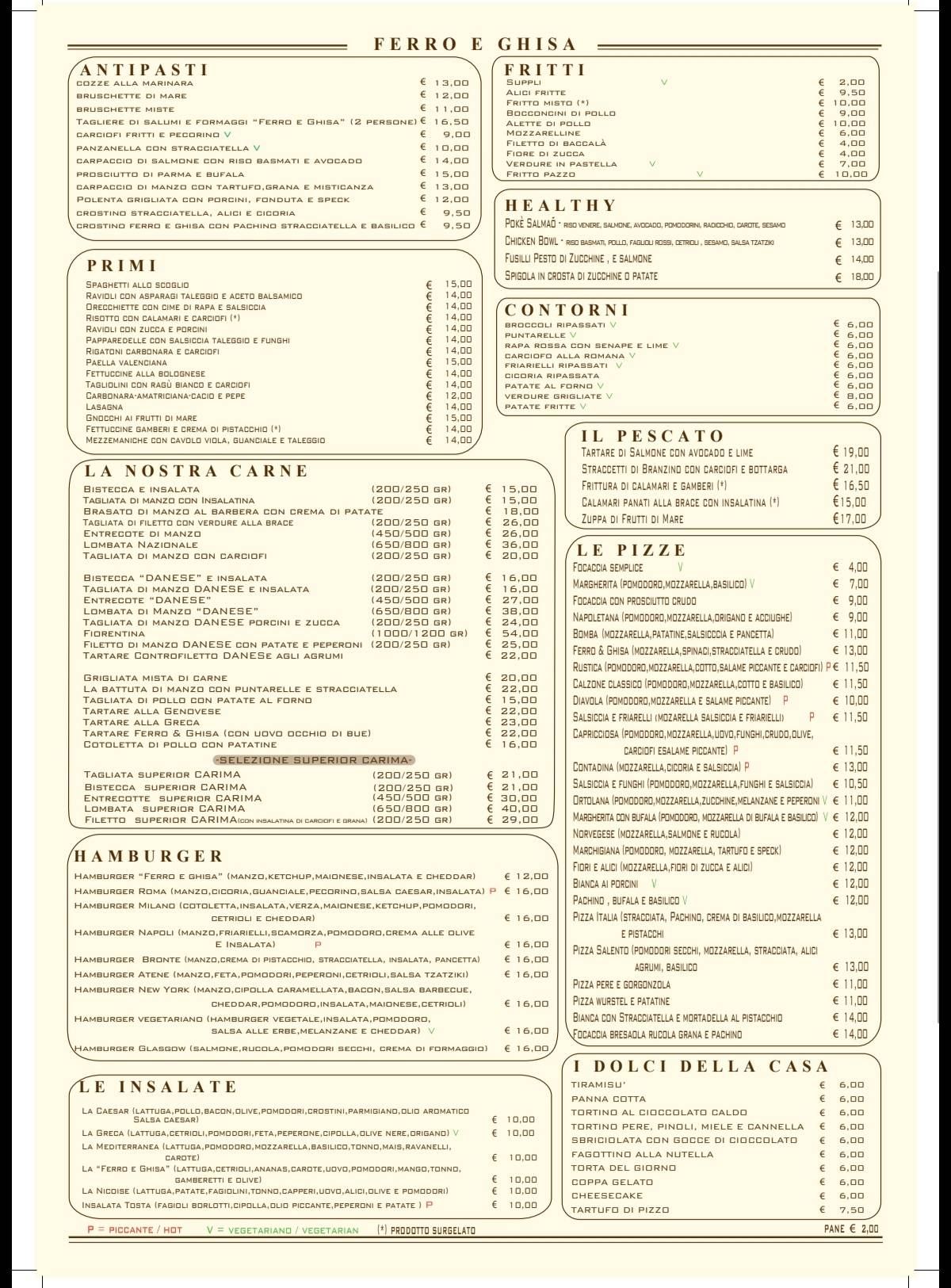Menu de Ferro e Ghisa