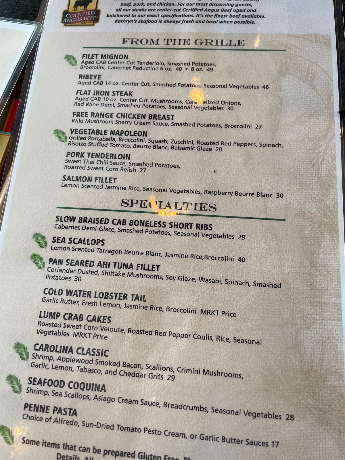 Menu at Kathryn's Bistro & Martini Bar, Emerald Isle