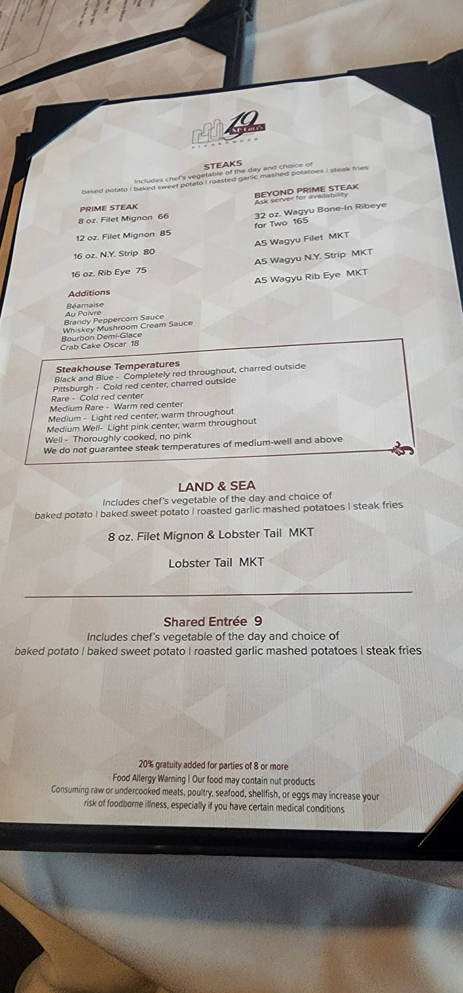 Menu at Carvers on 19 steakhouse, Catoosa