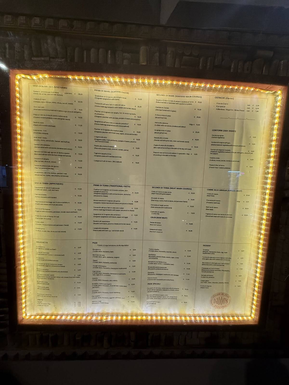 Menu di RISTORANTE BABBO’S 