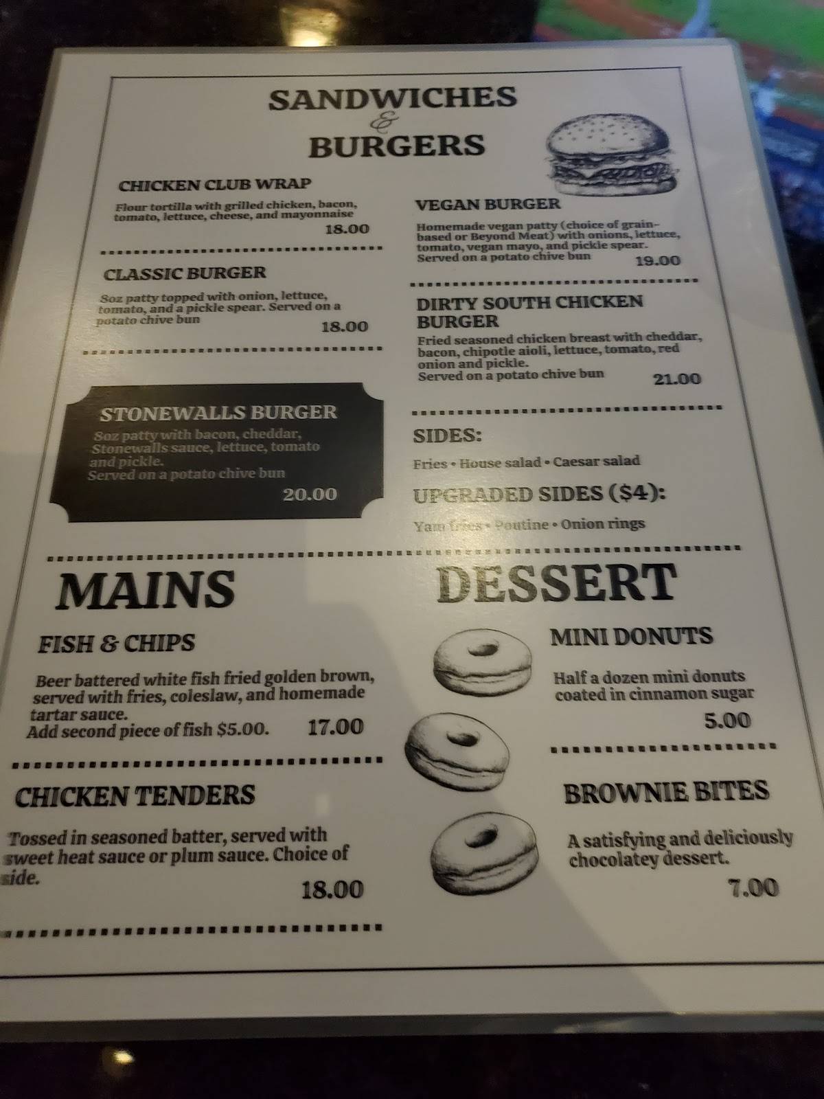 Menu de Stonewalls Restobar