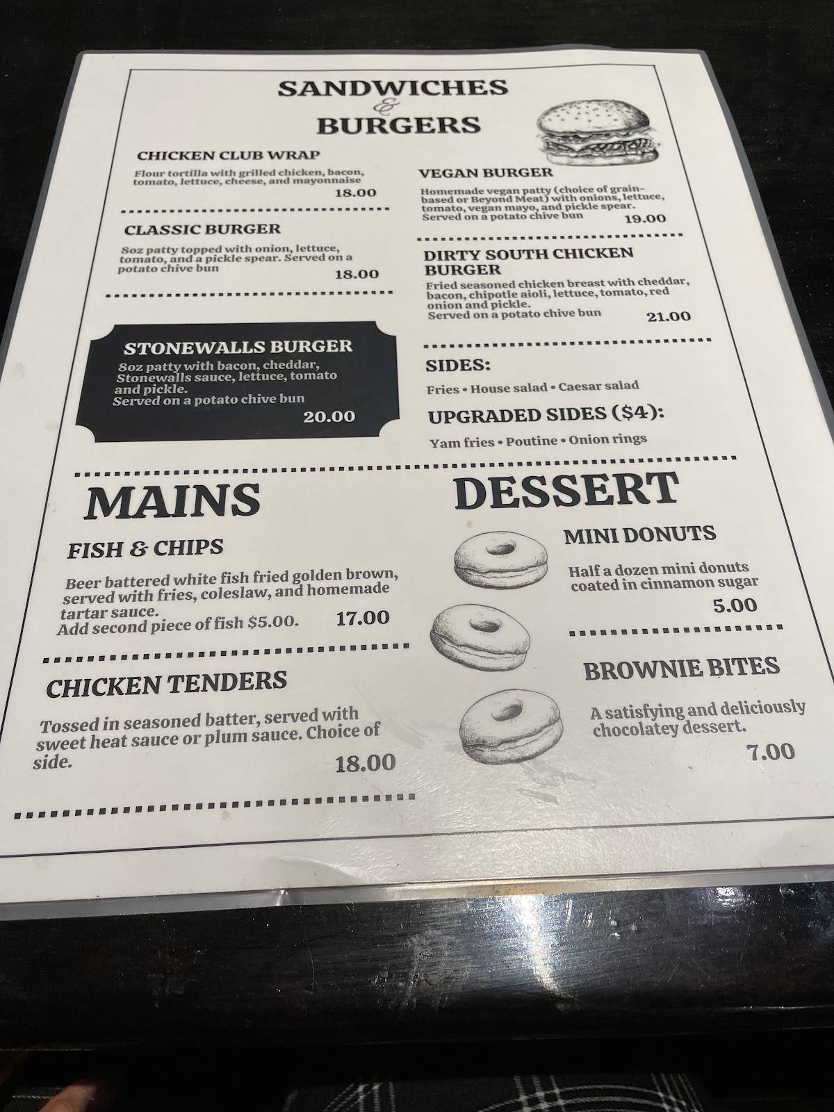 Menu de Stonewalls Restobar
