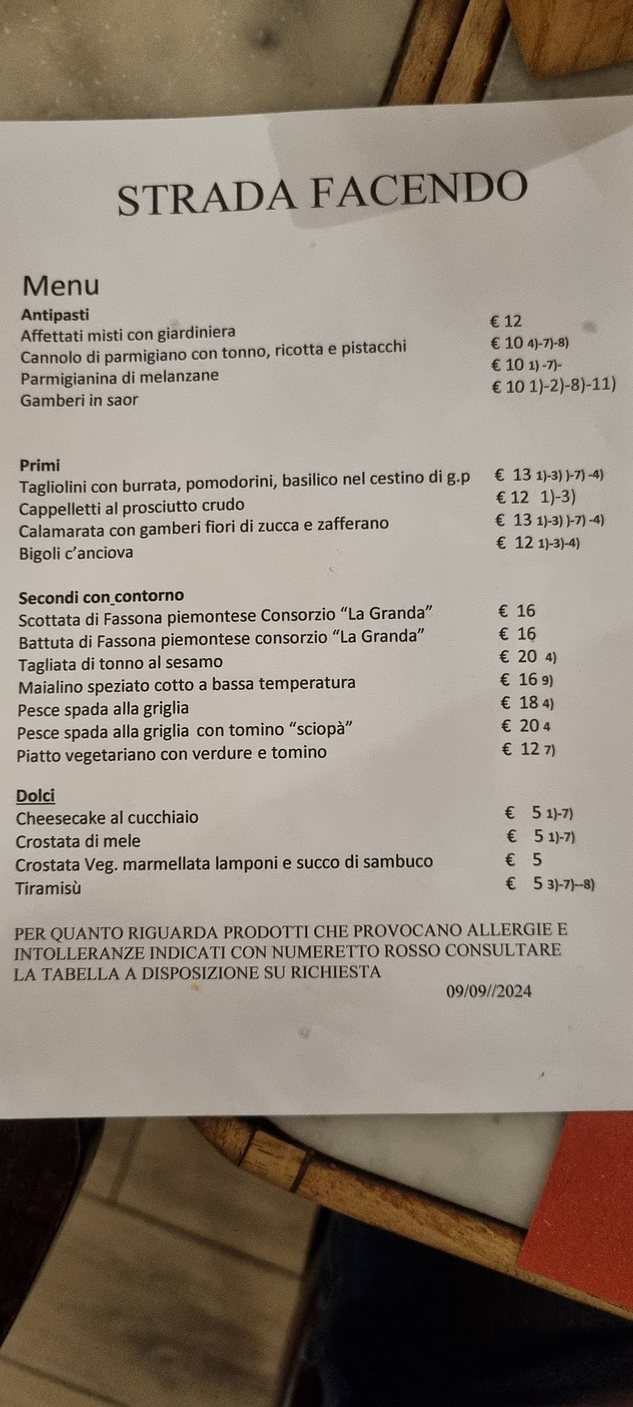 Menu di Strada Facendo a Padova - Ristorante etico - Cibo, Arte e Incontri 