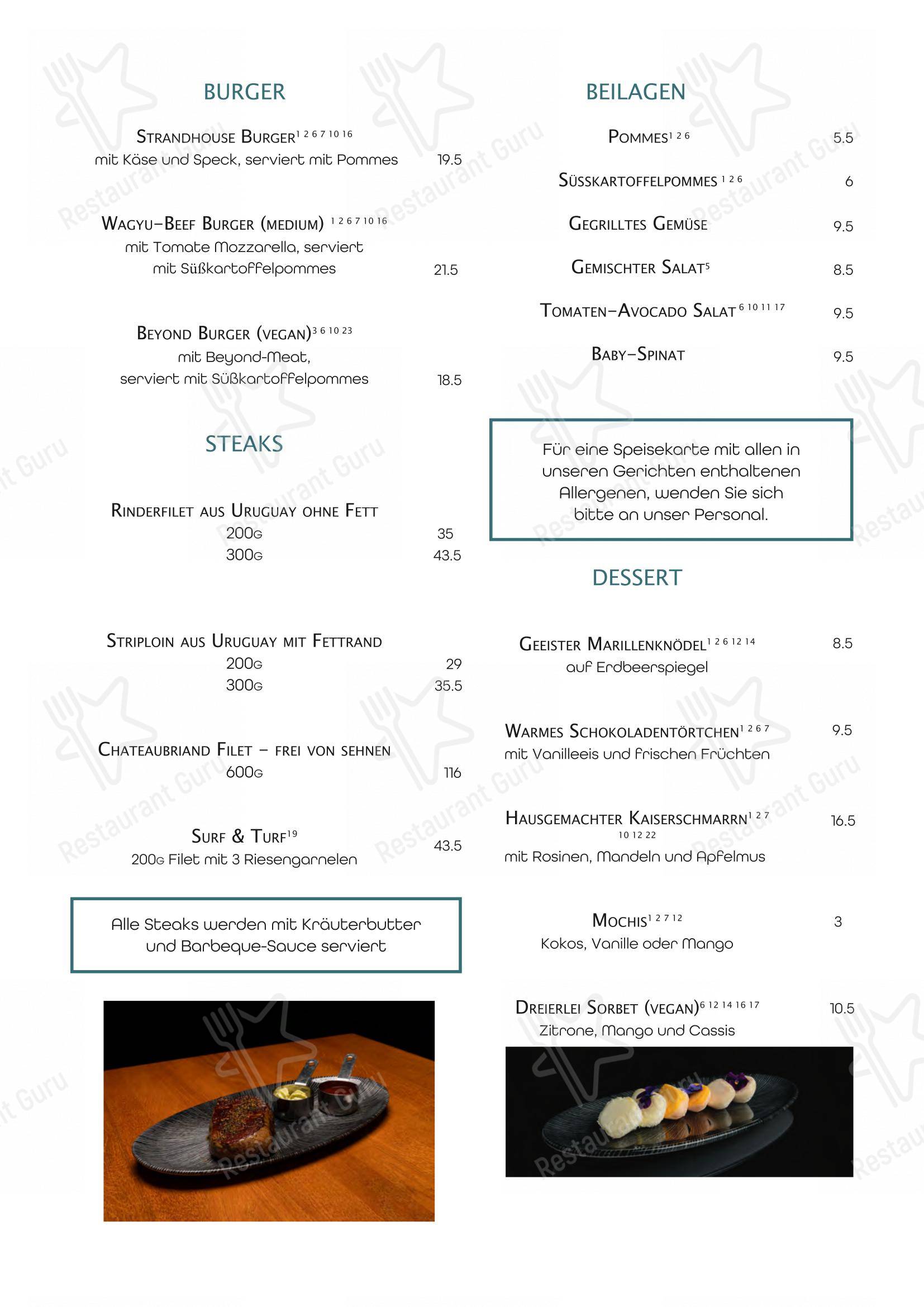 Основное меню pour Strandhouse Starnberg restaurant