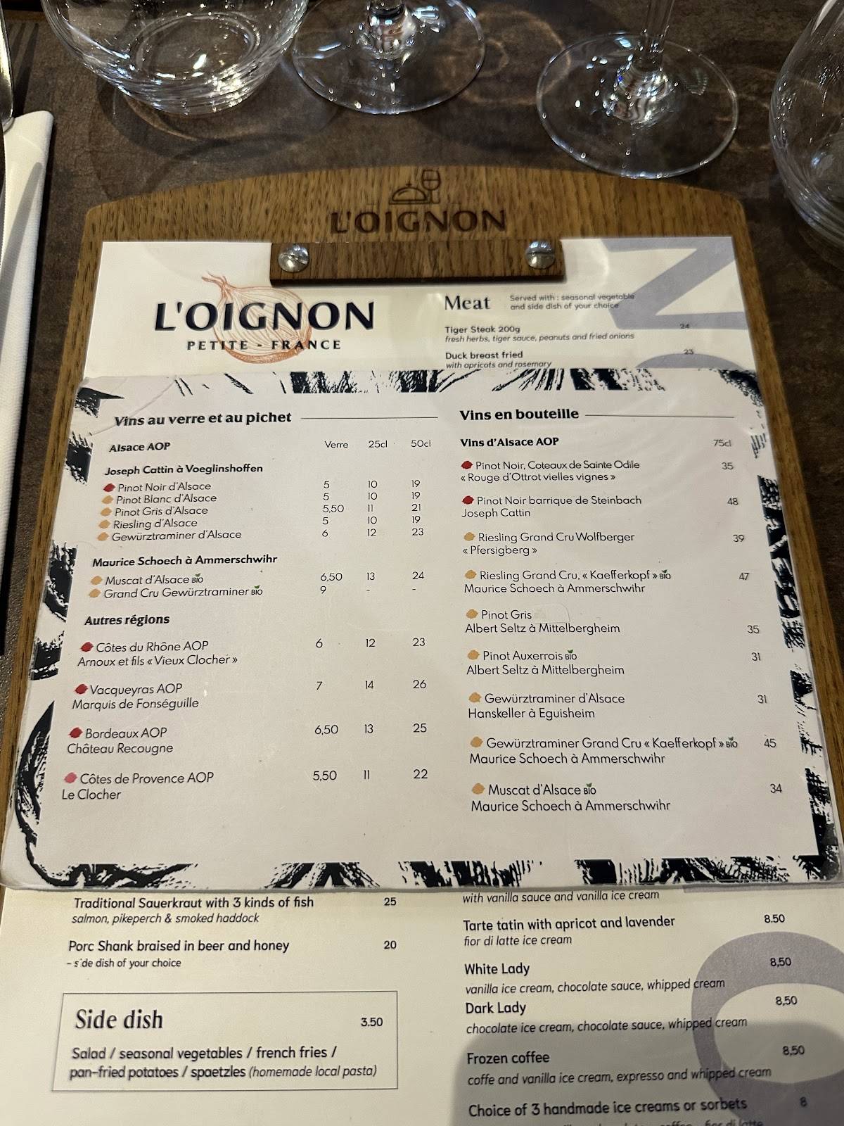 Menu de L'Oignon