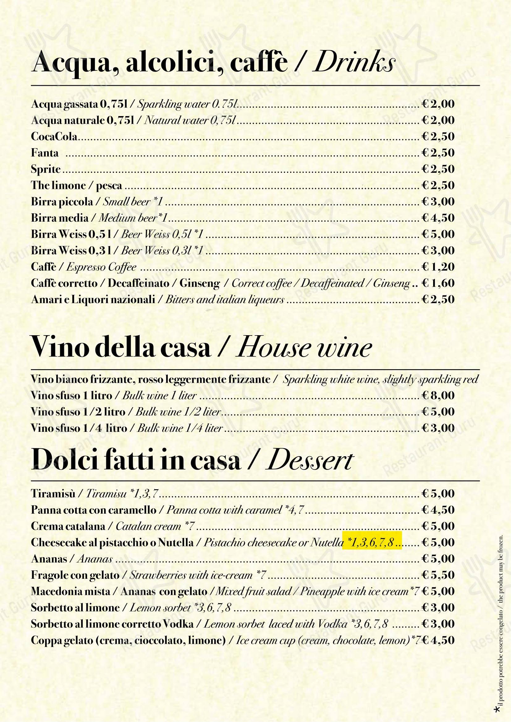 Menu per Strippoli Milano pizzeria