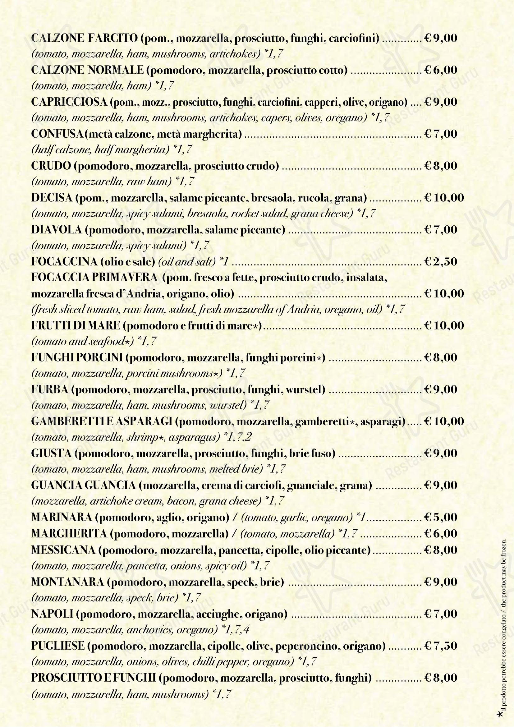 Menu per Strippoli Milano pizzeria