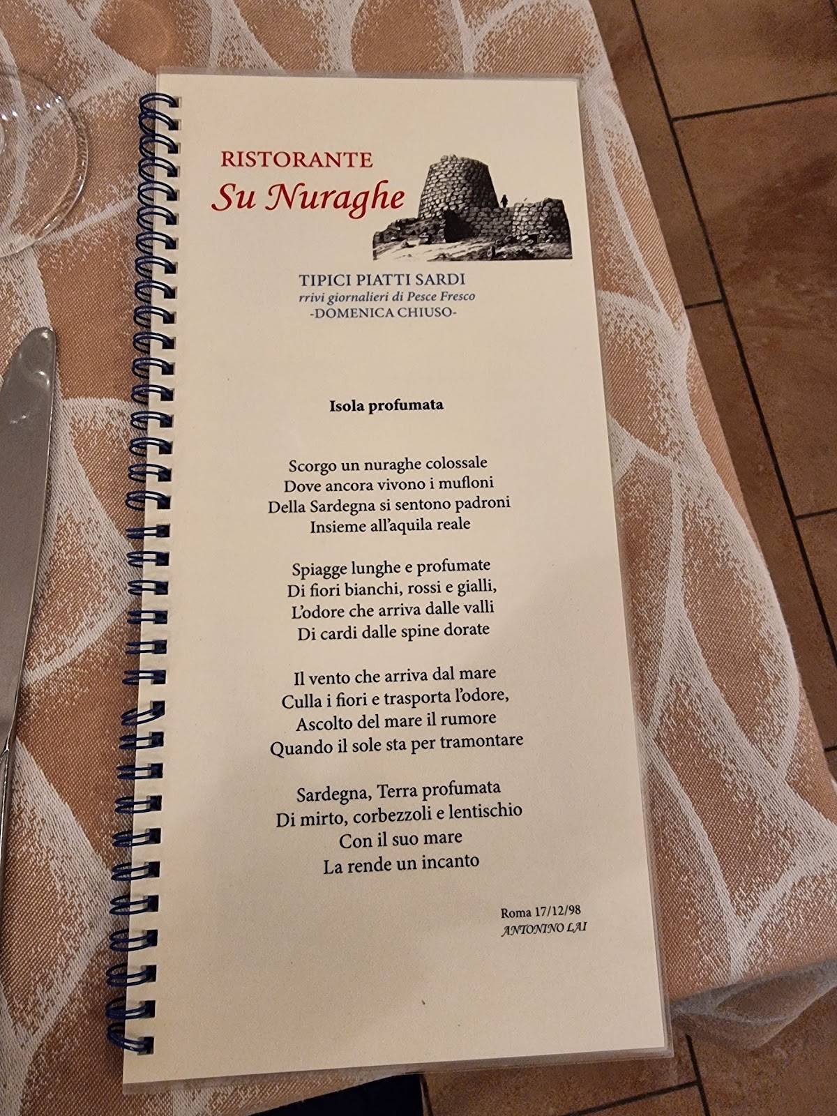 Menu de Su Nuraghe Restaurant