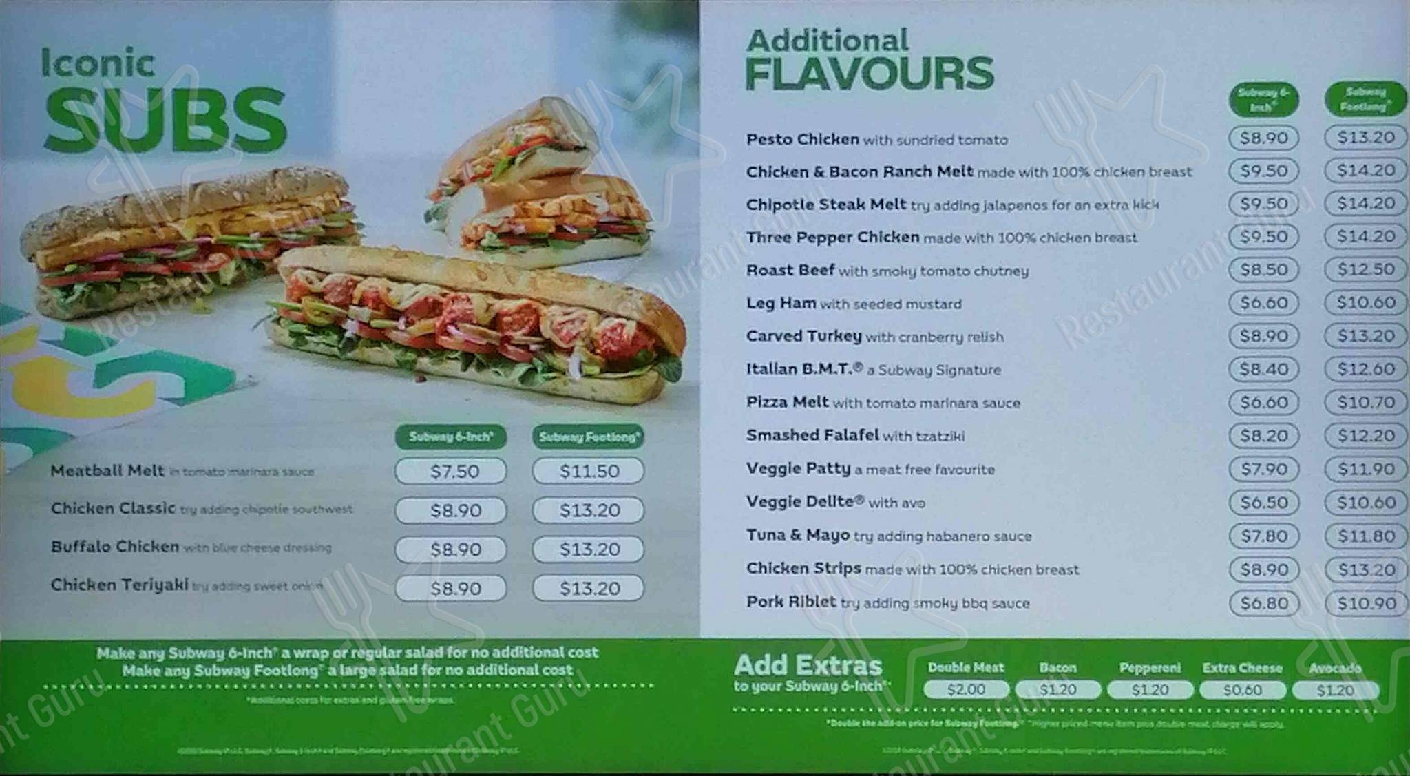 Menu at Subway Waiuku restaurant, Waiuku, 14 Bowen St