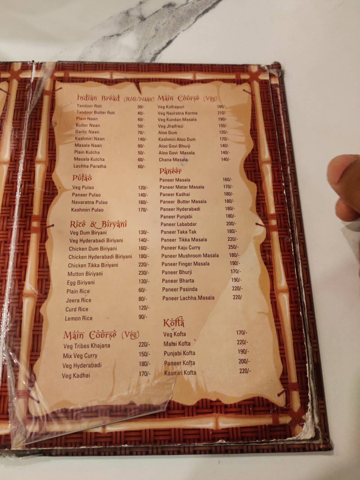 The Tribes Restaurant menu