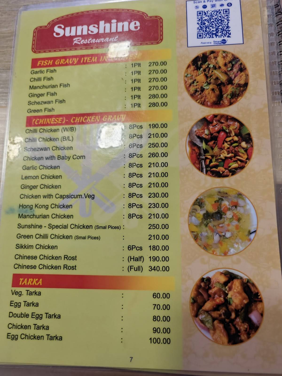 Sunshine Restaurant & Cafe menu