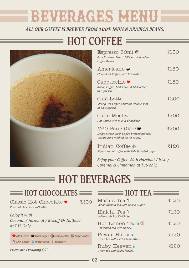 Coffee King menu