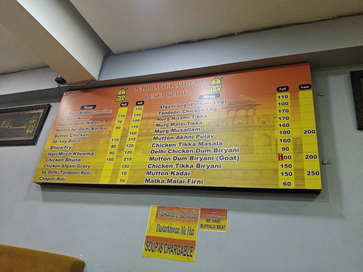 Delhi Dastarkhawan menu