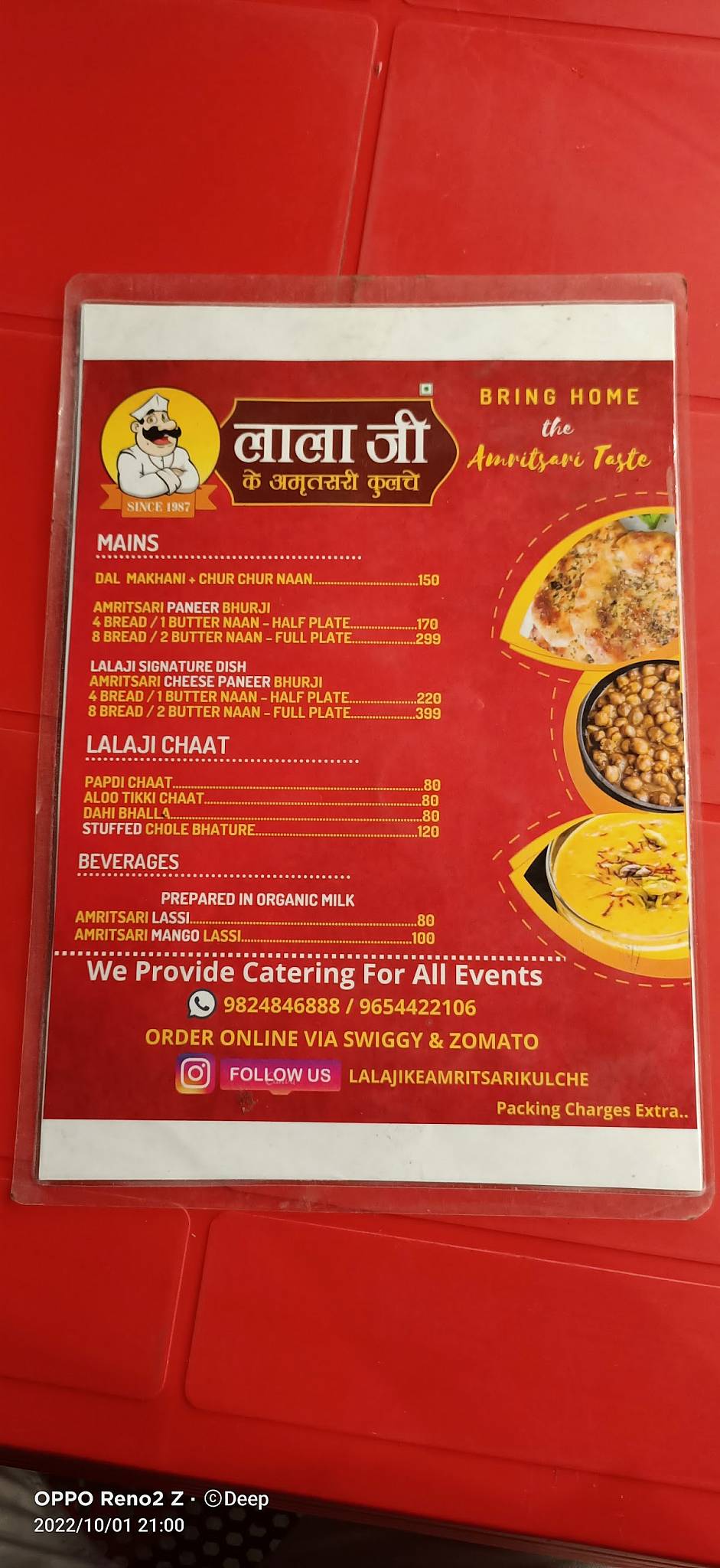LalaJi Ke Amritsari Kulche menu
