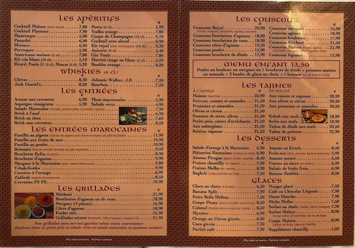 Menu de Le Tichka