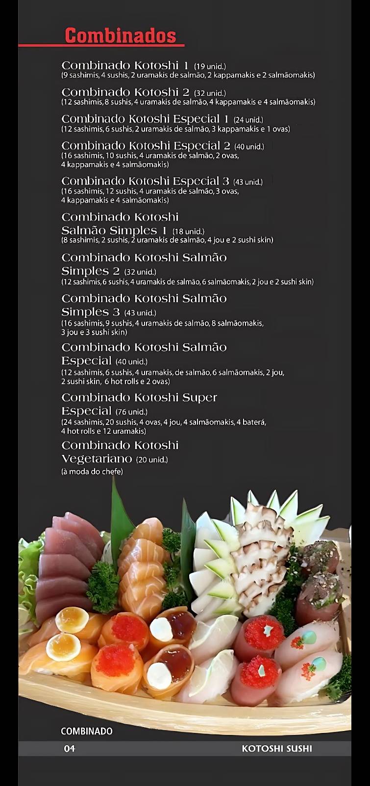 Sushi Kotoshi 23 Comida Japonesa Guarujá cardápio